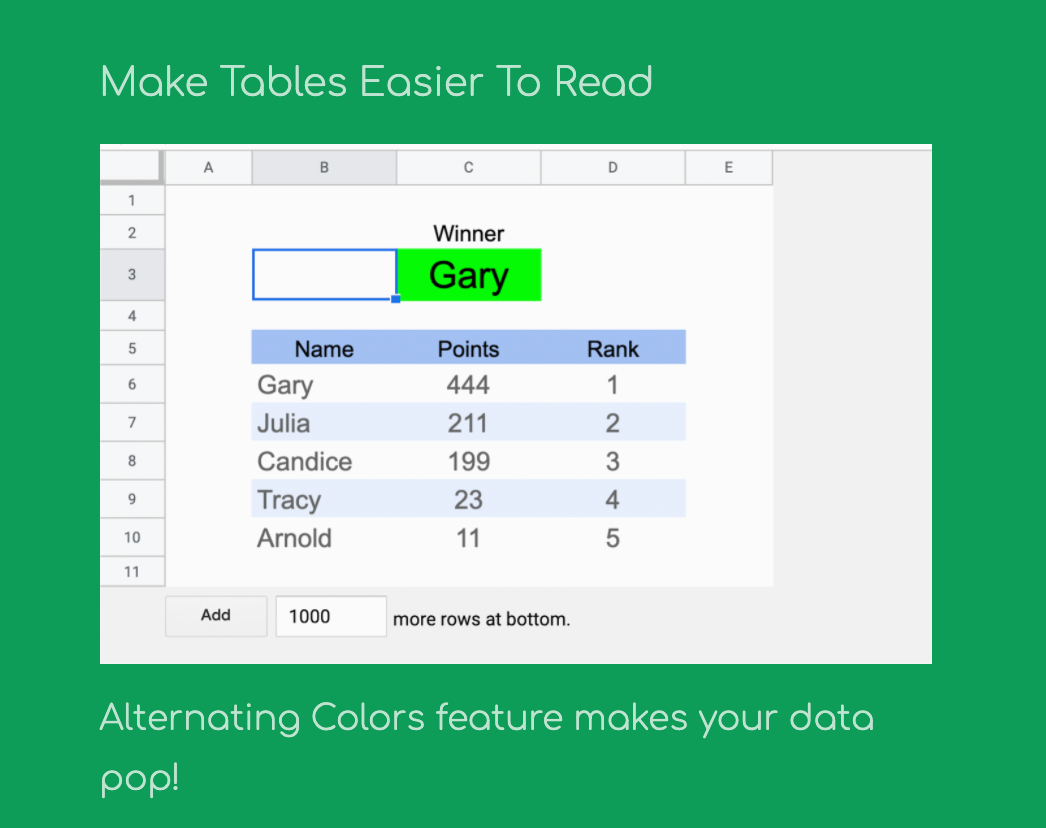 How to Use Alternating Colors to make a Summary Page