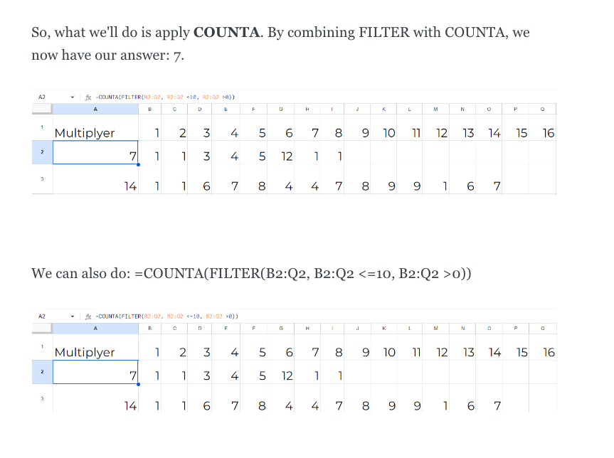 How to Count Between 1 and 16 in Google Sheets