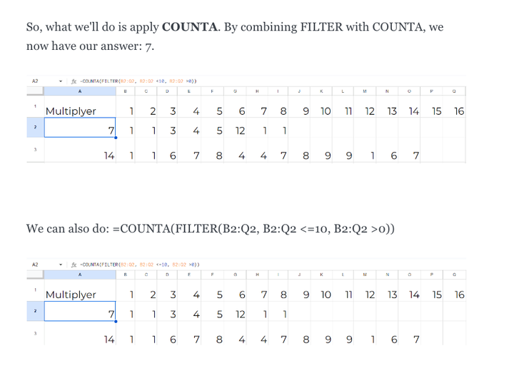 How to Count Between 1 and 16 in Google Sheets